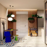 Modern Wood and Hand Blown Glass Sphere LED Pendant Light for Home Decor