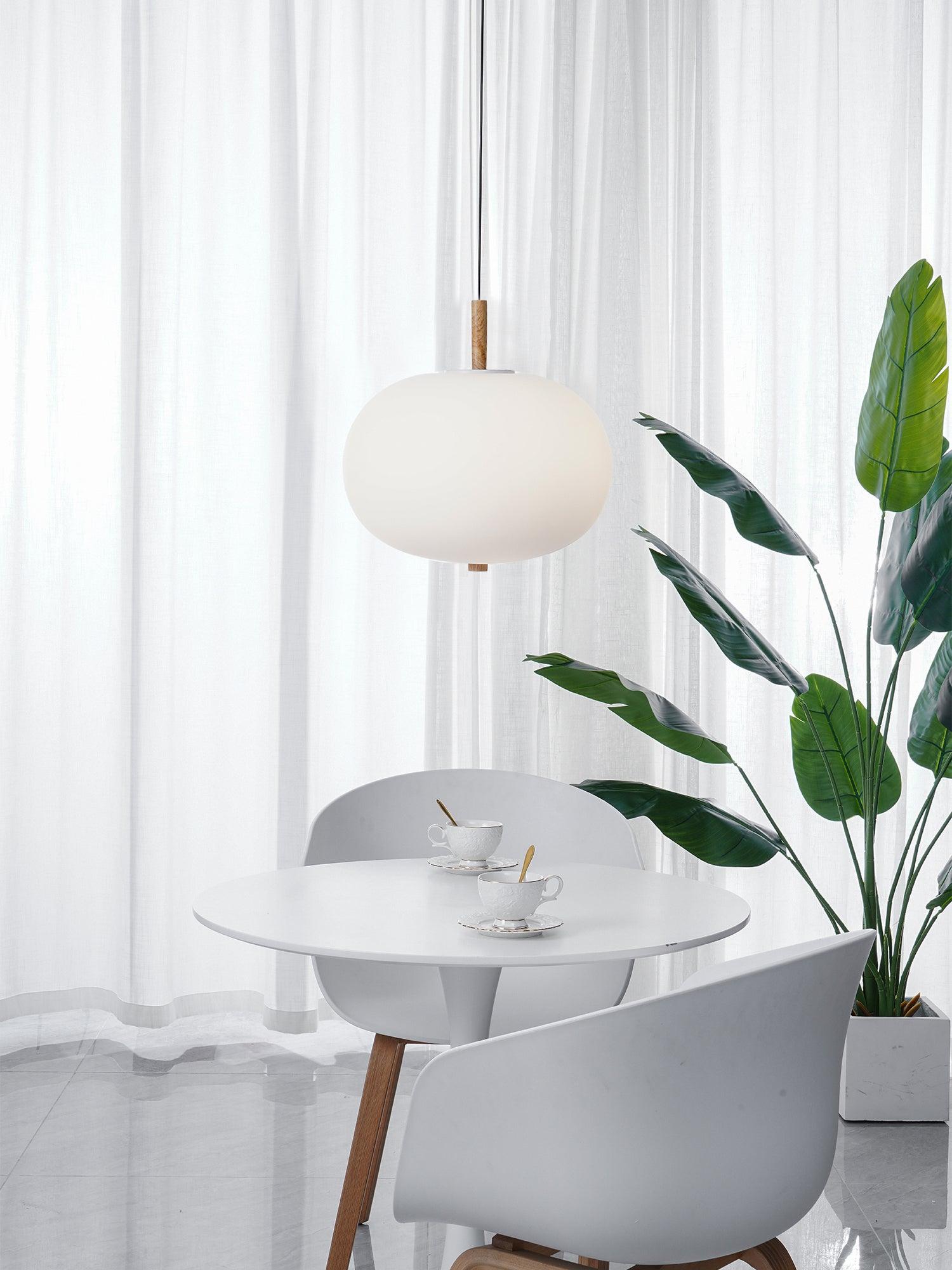 Modern Wood and Hand Blown Glass Sphere LED Pendant Light for Home Decor