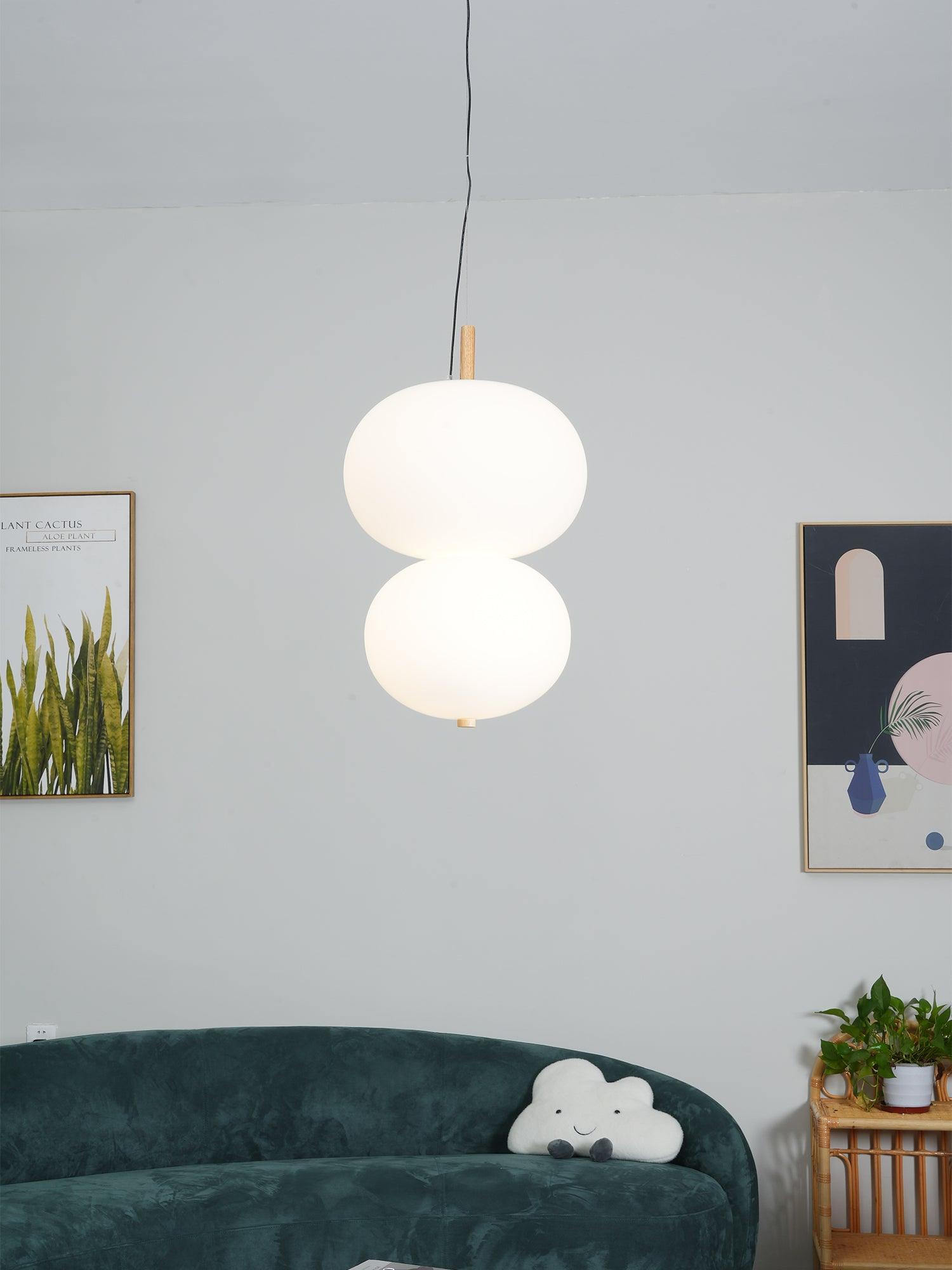 Modern Wood and Hand Blown Glass Sphere LED Pendant Light for Home Decor
