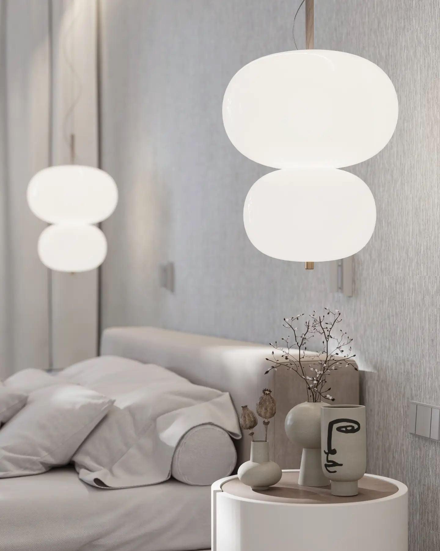Modern Wood and Hand Blown Glass Sphere LED Pendant Light for Home Decor