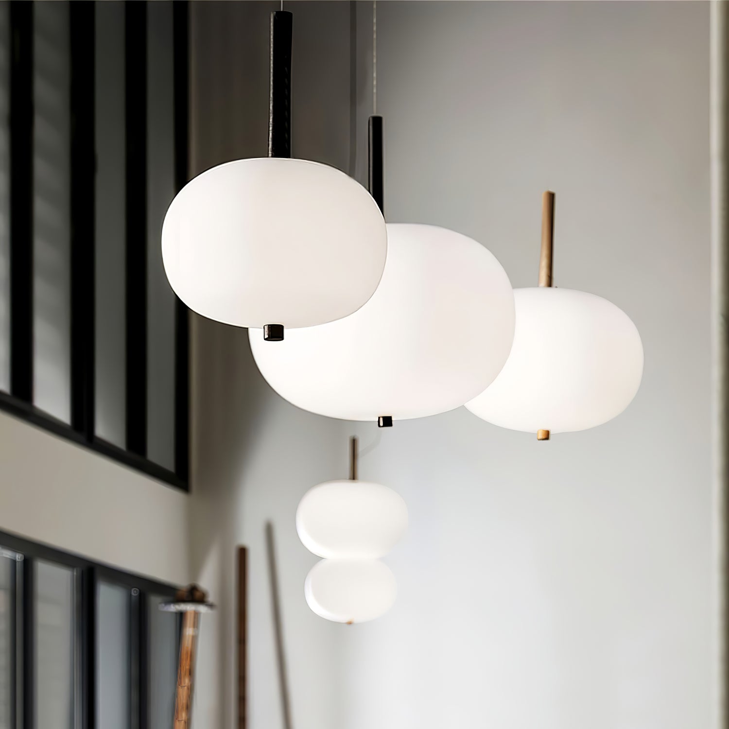 Modern Wood and Hand Blown Glass Sphere LED Pendant Light for Home Decor