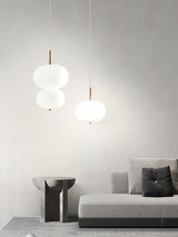 Modern Wood and Hand Blown Glass Sphere LED Pendant Light for Home Decor
