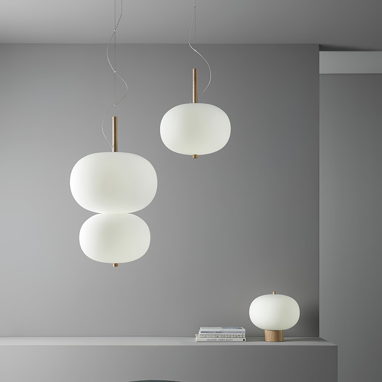 Modern Wood and Hand Blown Glass Sphere LED Pendant Light for Home Decor