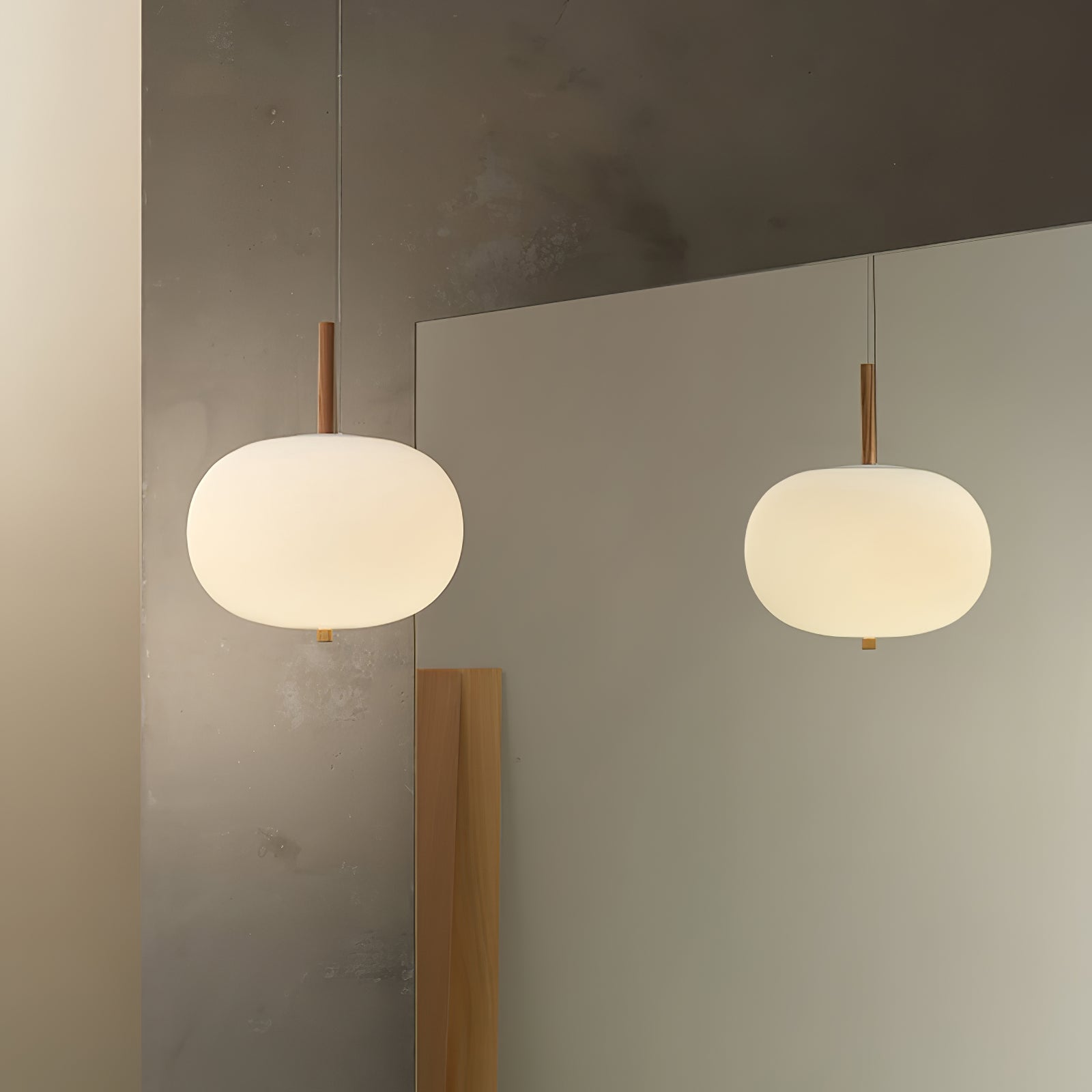Modern Wood and Hand Blown Glass Sphere LED Pendant Light for Home Decor