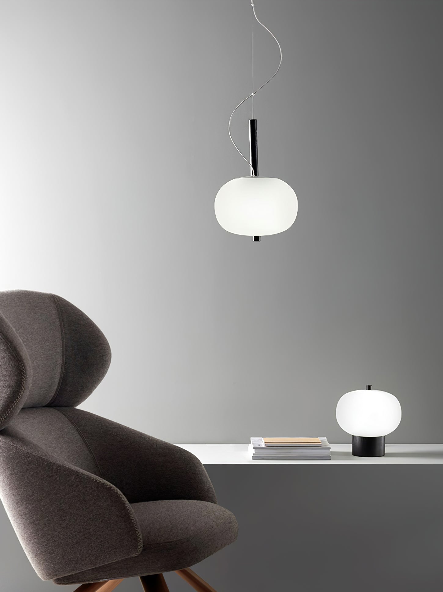 Modern Wood and Hand Blown Glass Sphere LED Pendant Light for Home Decor