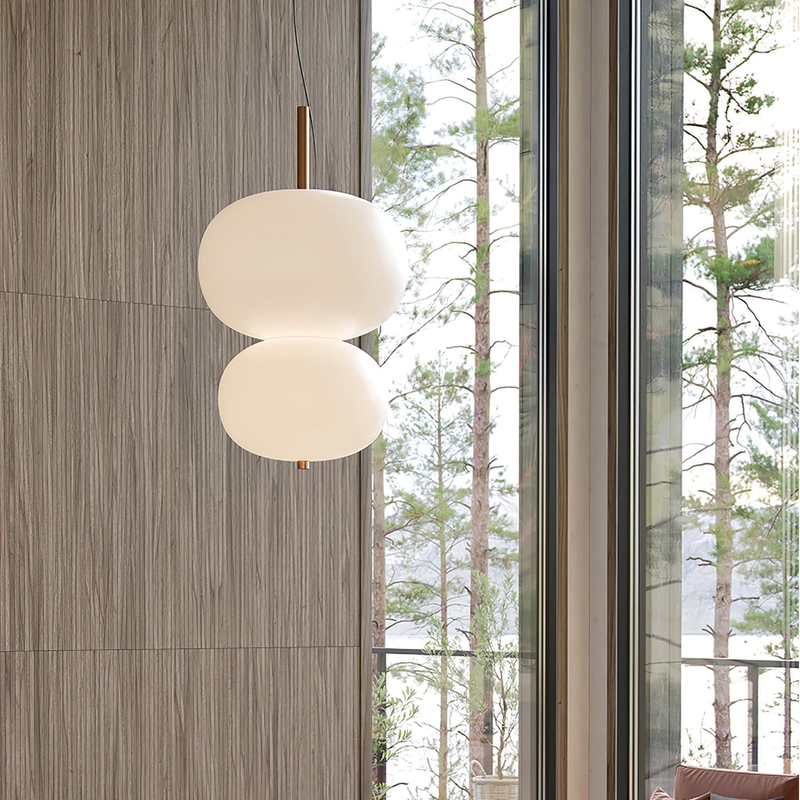 Modern Wood and Hand Blown Glass Sphere LED Pendant Light for Home Decor