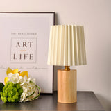 Modern Wood Column Table Lamp with Pleated Empire Fabric Shade for Bedroom and Office