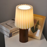 Modern Wood Column Table Lamp with Pleated Empire Fabric Shade for Bedroom and Office