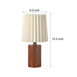 Modern Wood Column Table Lamp with Pleated Empire Fabric Shade for Bedroom and Office