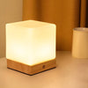 Modern Wood Cube LED Table Lamp with Opal Glass Shade and Remote Control