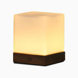 Modern Wood Cube LED Table Lamp with Opal Glass Shade and Remote Control