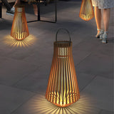 Modern Wood Finish LED Solar Outdoor Floor Lamp Portable Waterproof Garden Lantern