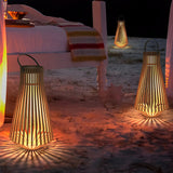 Modern Wood Finish LED Solar Outdoor Floor Lamp Portable Waterproof Garden Lantern