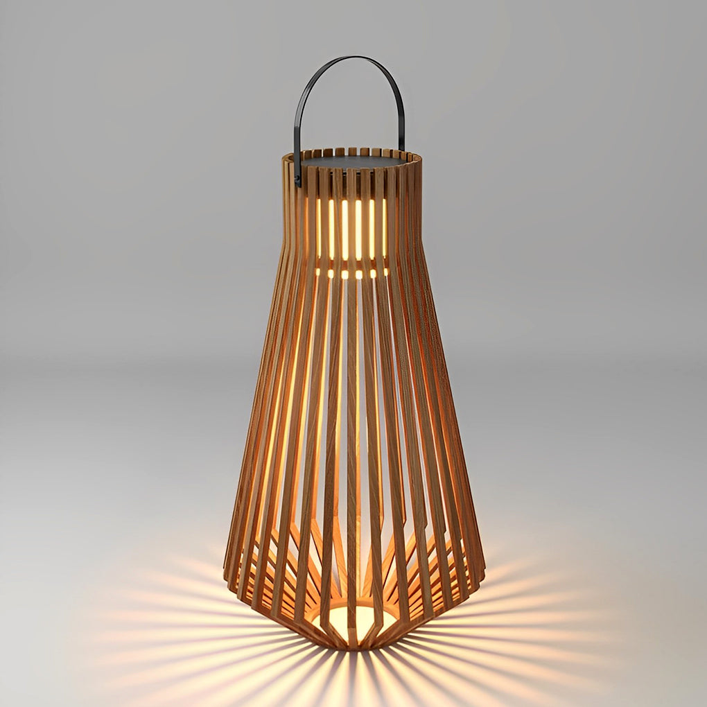 Modern Wood Finish LED Solar Outdoor Floor Lamp Portable Waterproof Garden Lantern