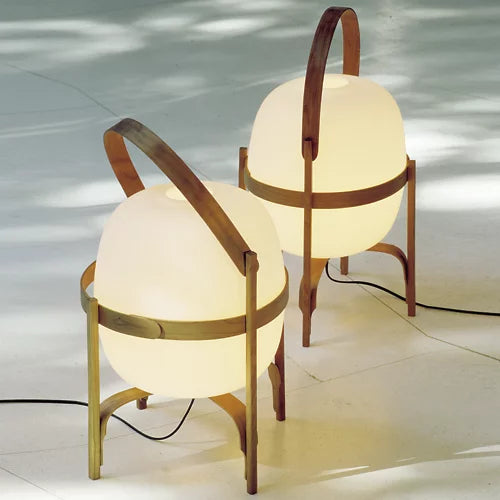 Modern Wood Frame Table Lamp with Glass Globe Shade and Portable Handle for Minimalist Decor