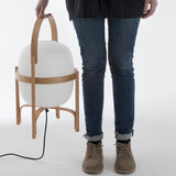 Modern Wood Frame Table Lamp with Glass Globe Shade and Portable Handle for Minimalist Decor