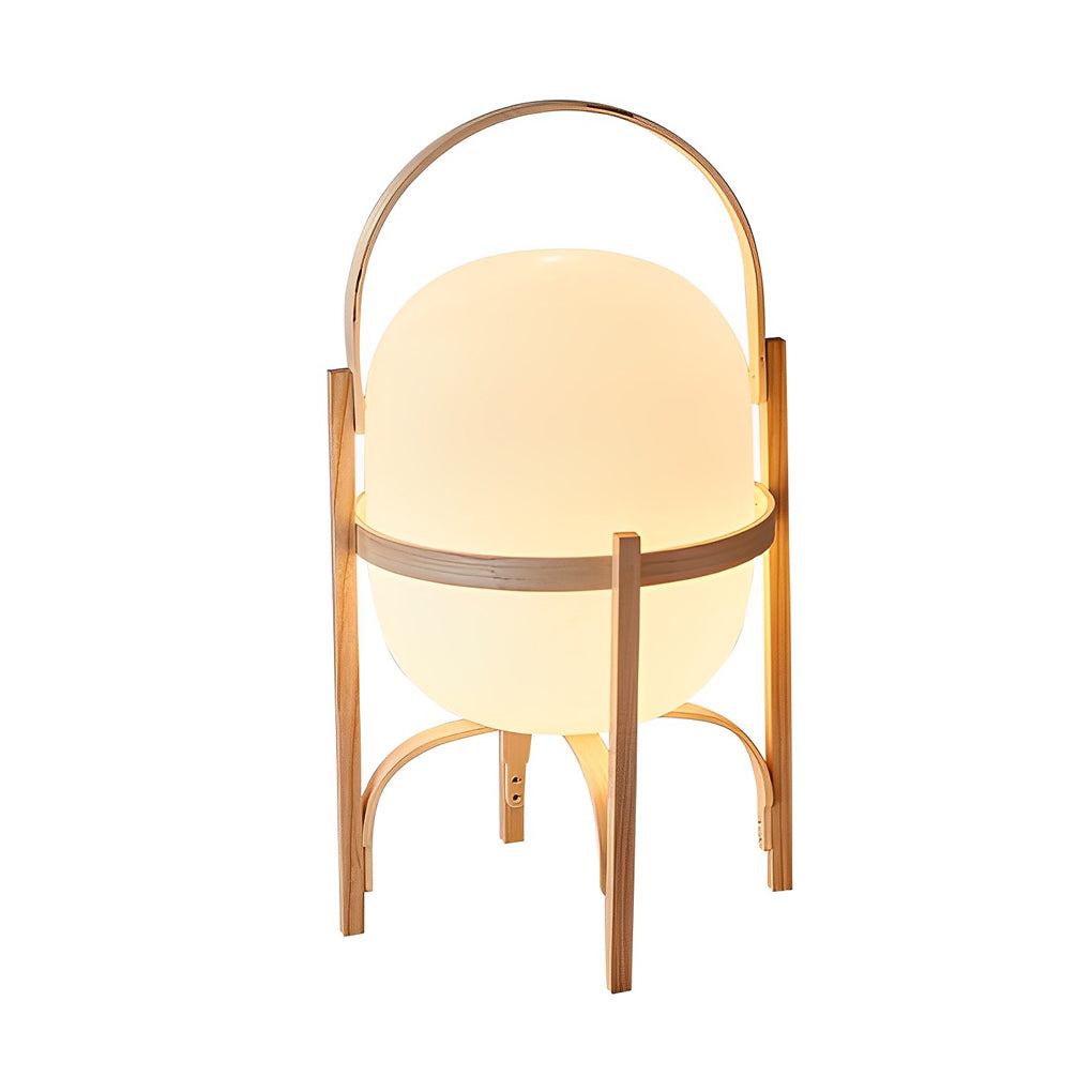 Modern Wood Frame Table Lamp with Glass Globe Shade and Portable Handle for Minimalist Decor