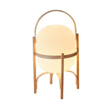 Modern Wood Frame Table Lamp with Glass Globe Shade and Portable Handle for Minimalist Decor