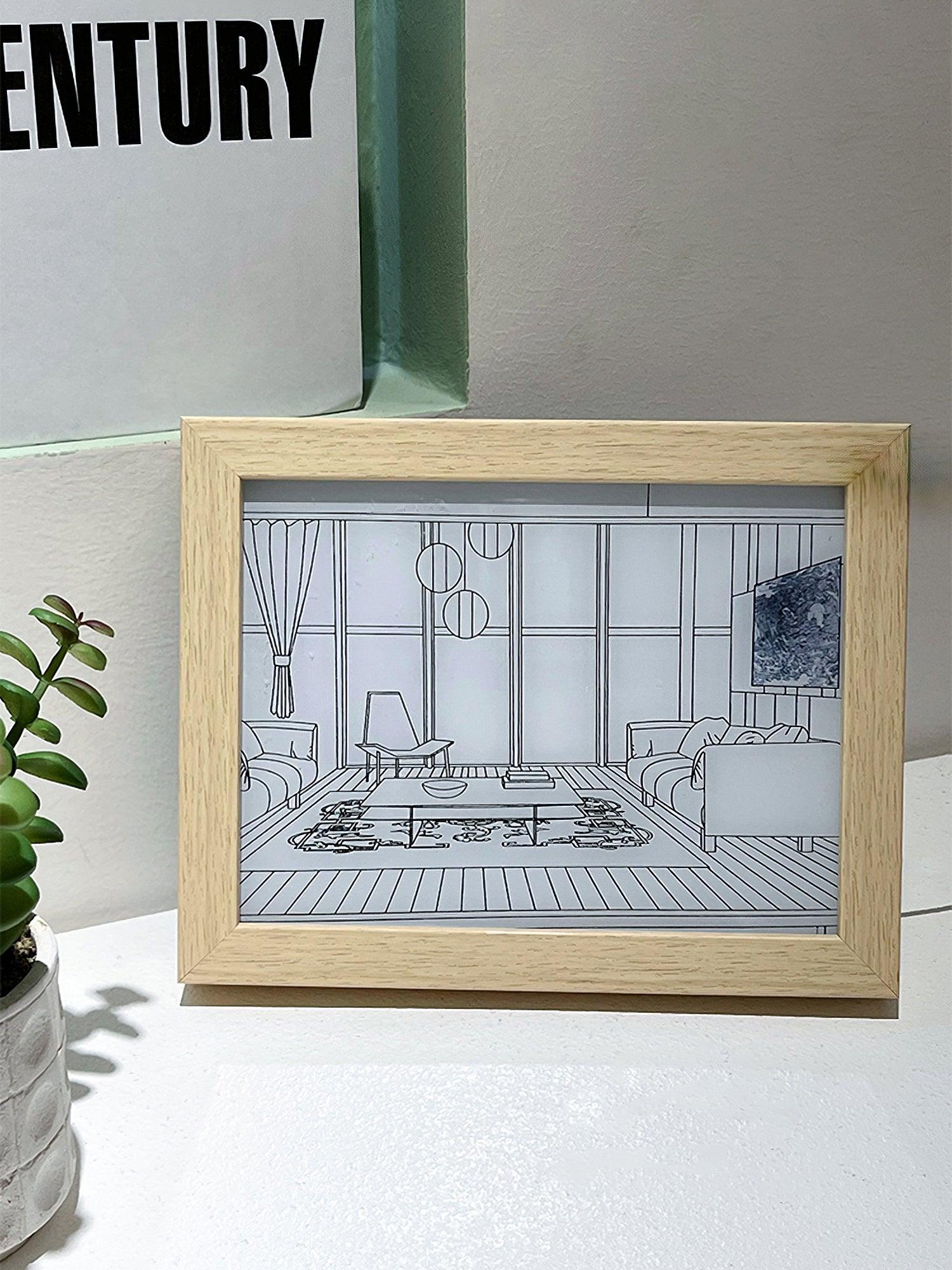 Modern Wood LED Art Photo Frame Bedside Lamp for Creative Home Decor