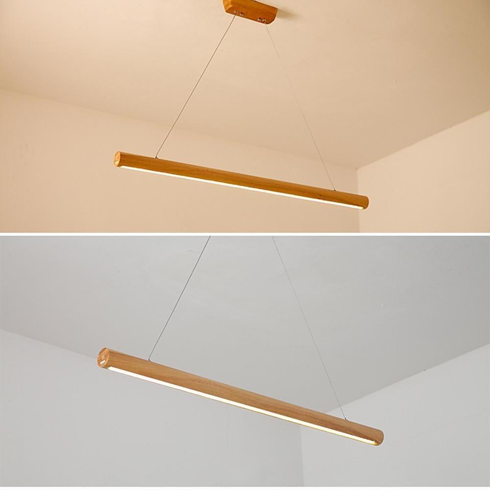 Modern Wood Strip LED Linear Pendant Light for Kitchen Island and Dining Room