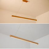Modern Wood Strip LED Linear Pendant Light for Kitchen Island and Dining Room