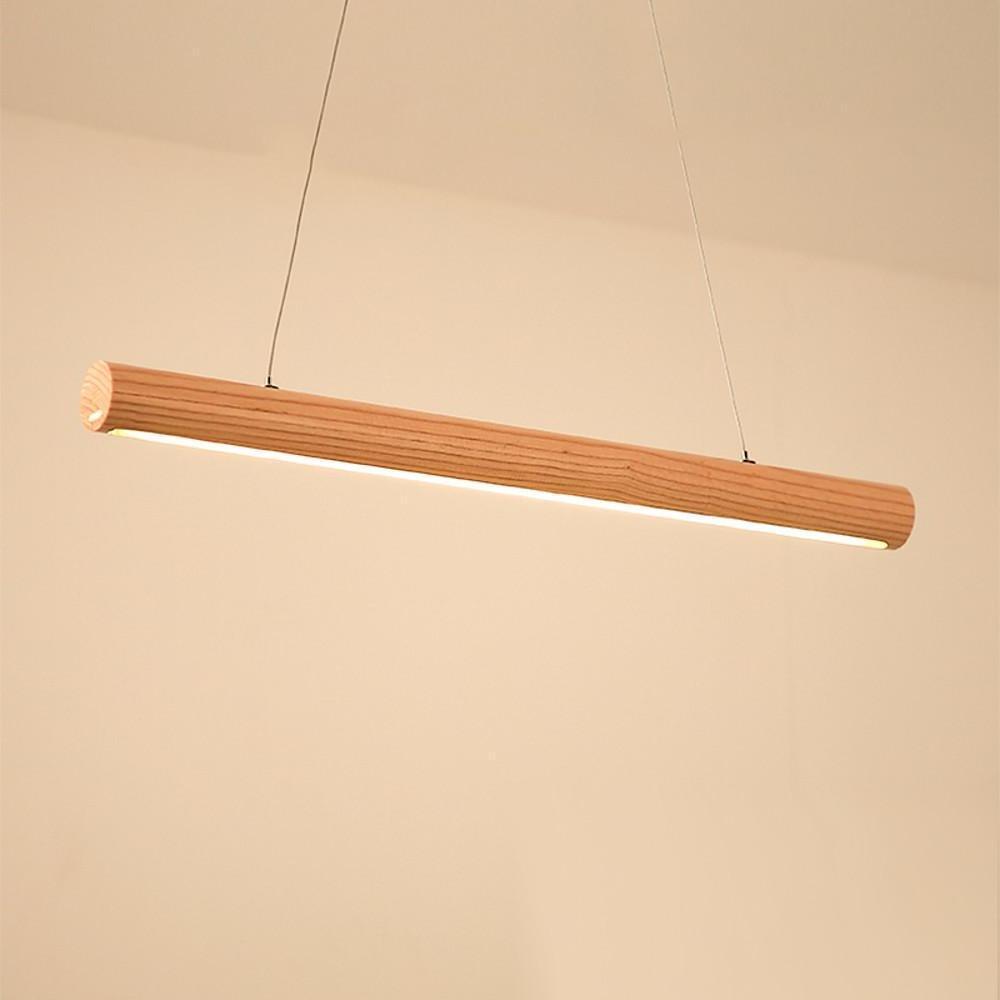 Modern Wood Strip LED Linear Pendant Light for Kitchen Island and Dining Room