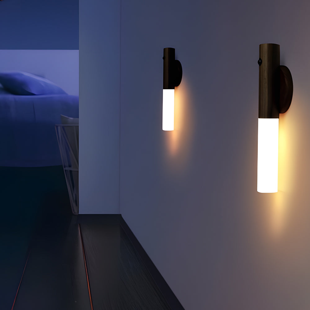 Modern Wooden Motion Sensor Night Light USB Rechargeable Magnetic LED Wall Sconce Portable Flashlight