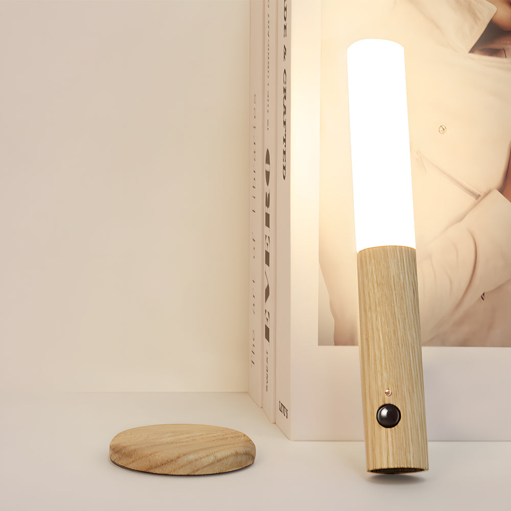 Modern Wooden Motion Sensor Night Light USB Rechargeable Magnetic LED Wall Sconce Portable Flashlight