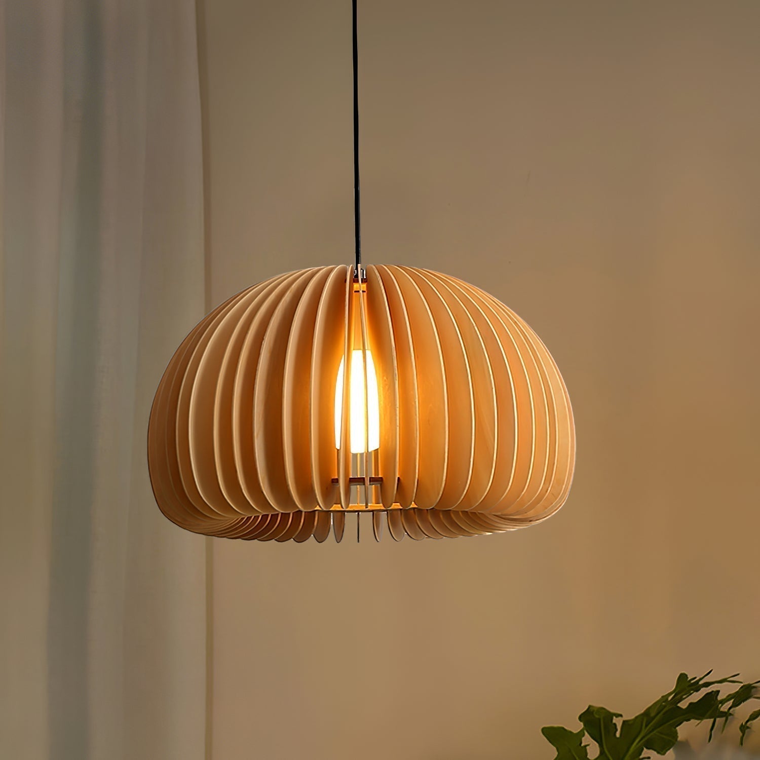 Modern Wooden Pumpkin Pendant Light Organic Nordic Style Ceiling Hanging Lamp