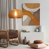 Modern Wooden Pumpkin Pendant Light Organic Nordic Style Ceiling Hanging Lamp