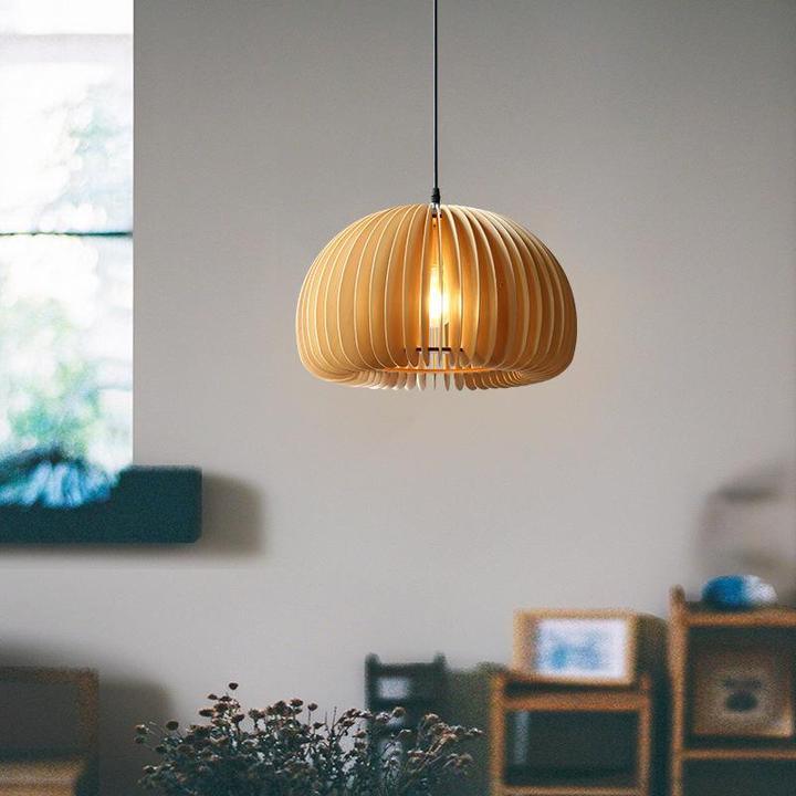 Modern Wooden Pumpkin Pendant Light Organic Nordic Style Ceiling Hanging Lamp