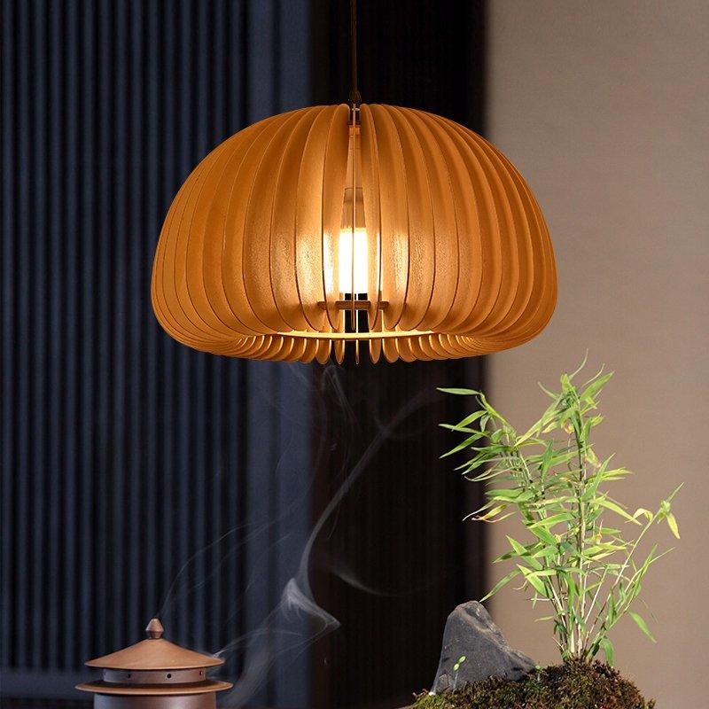 Modern Wooden Pumpkin Pendant Light Organic Nordic Style Ceiling Hanging Lamp