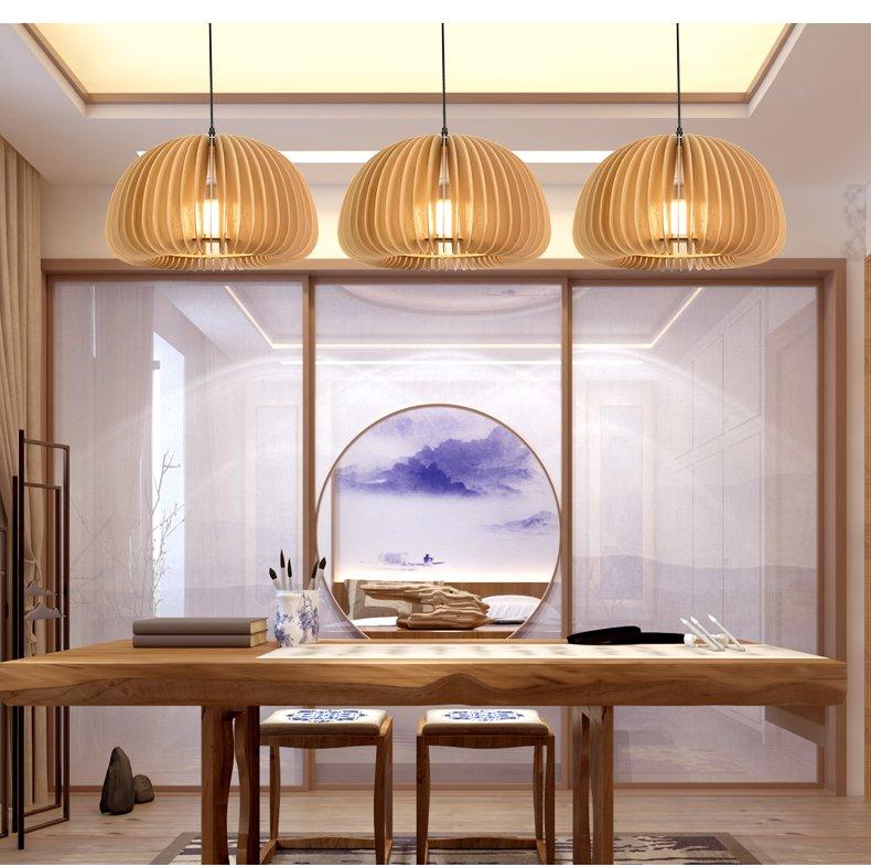 Modern Wooden Pumpkin Pendant Light Organic Nordic Style Ceiling Hanging Lamp