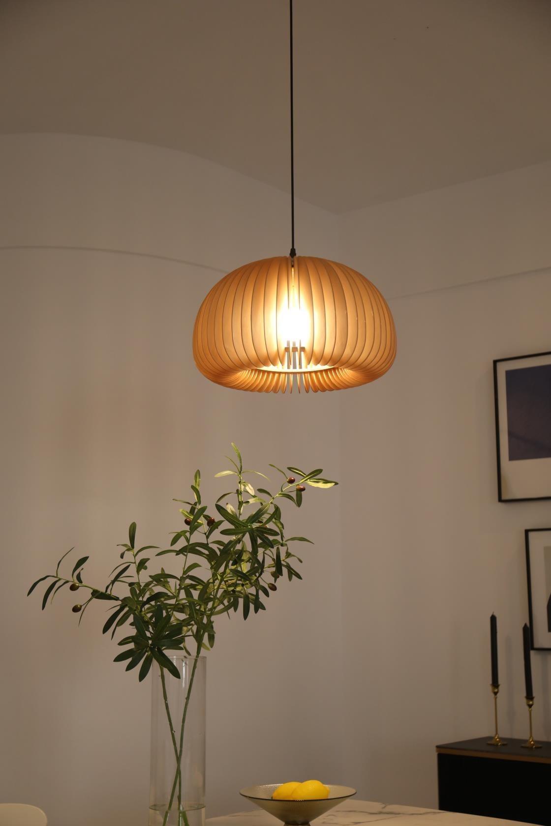 Modern Wooden Pumpkin Pendant Light Organic Nordic Style Ceiling Hanging Lamp