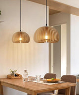 Modern Wooden Pumpkin Pendant Light Organic Nordic Style Ceiling Hanging Lamp