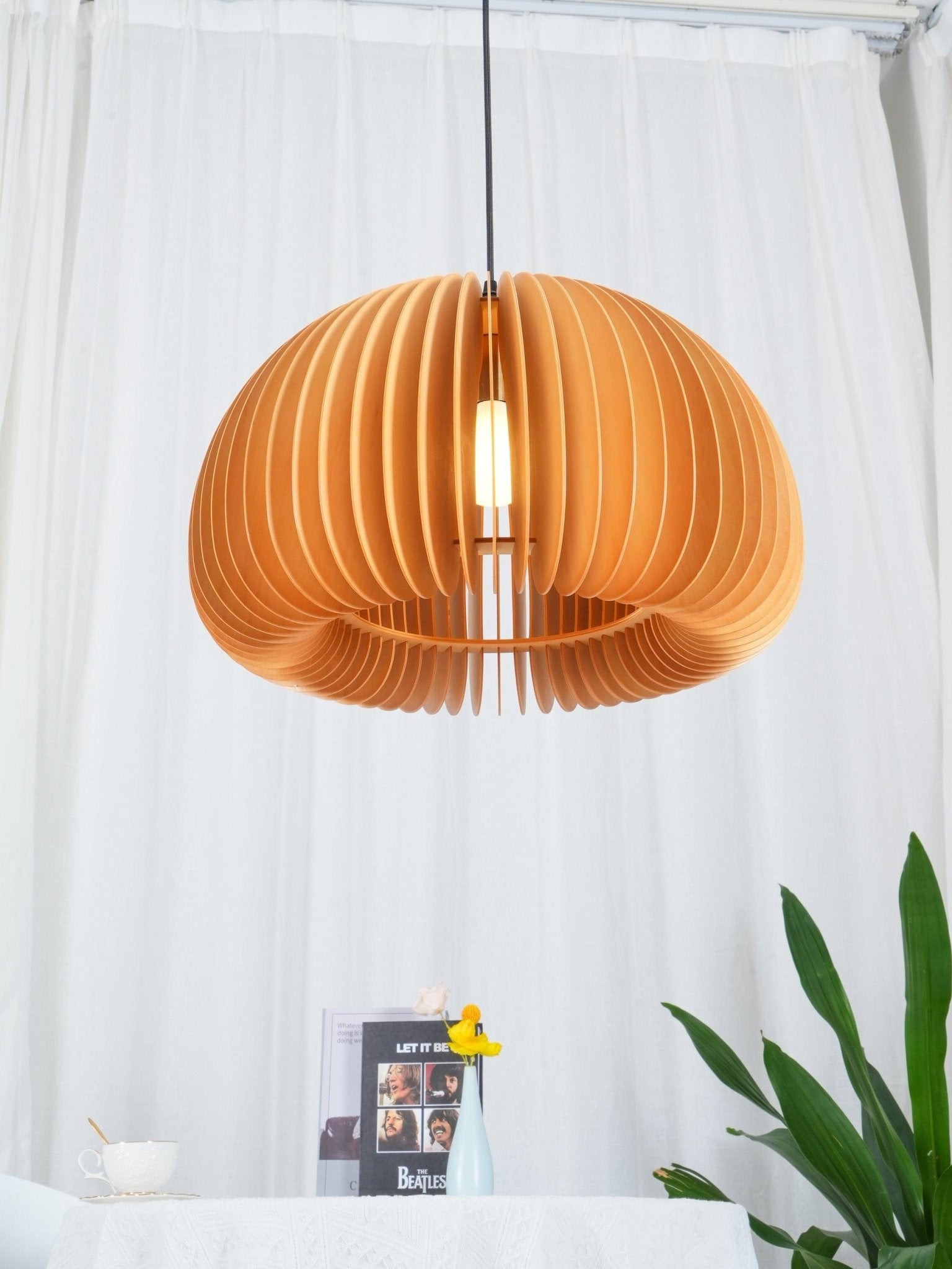 Modern Wooden Pumpkin Pendant Light Organic Nordic Style Ceiling Hanging Lamp