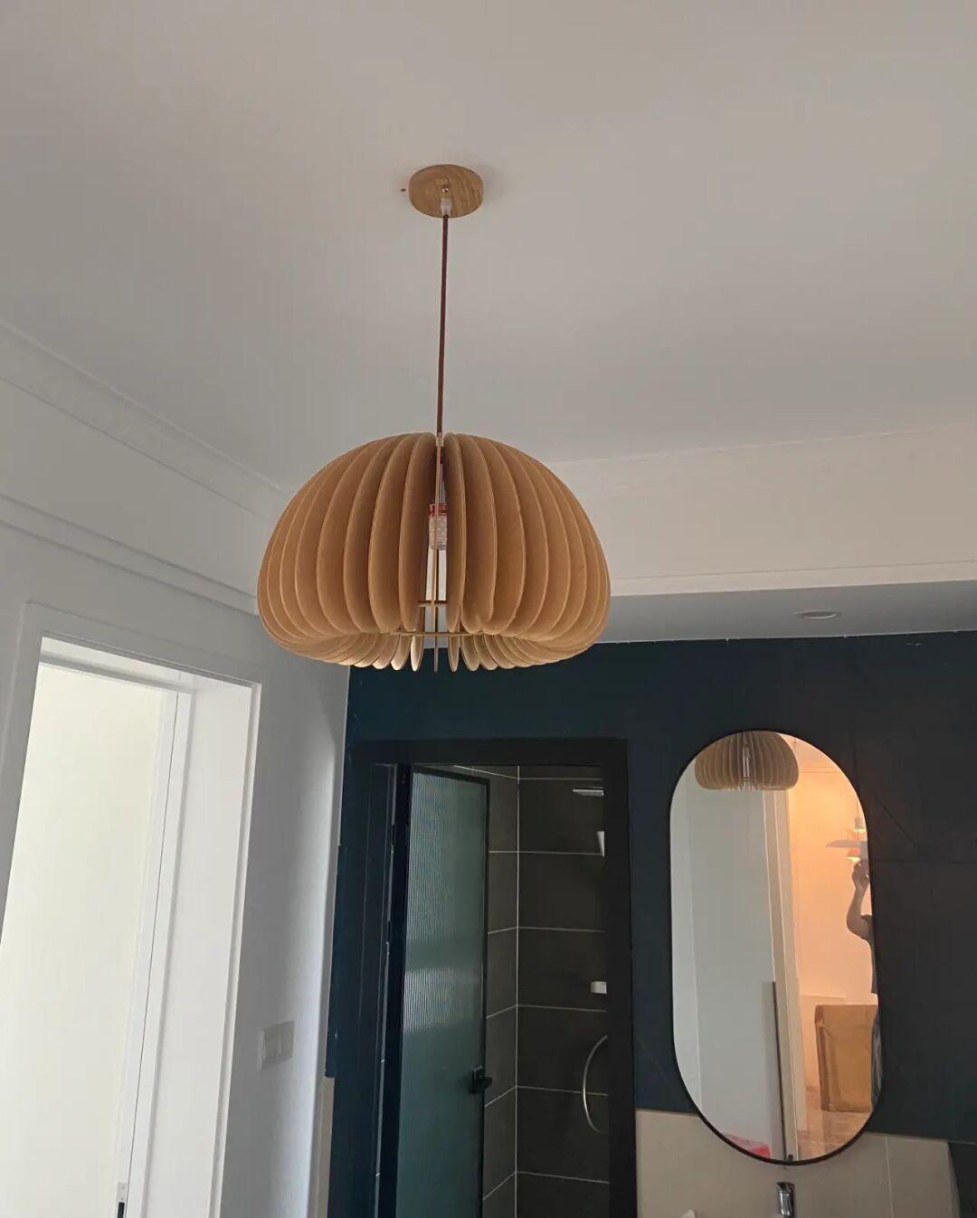 Modern Wooden Pumpkin Pendant Light Organic Nordic Style Ceiling Hanging Lamp