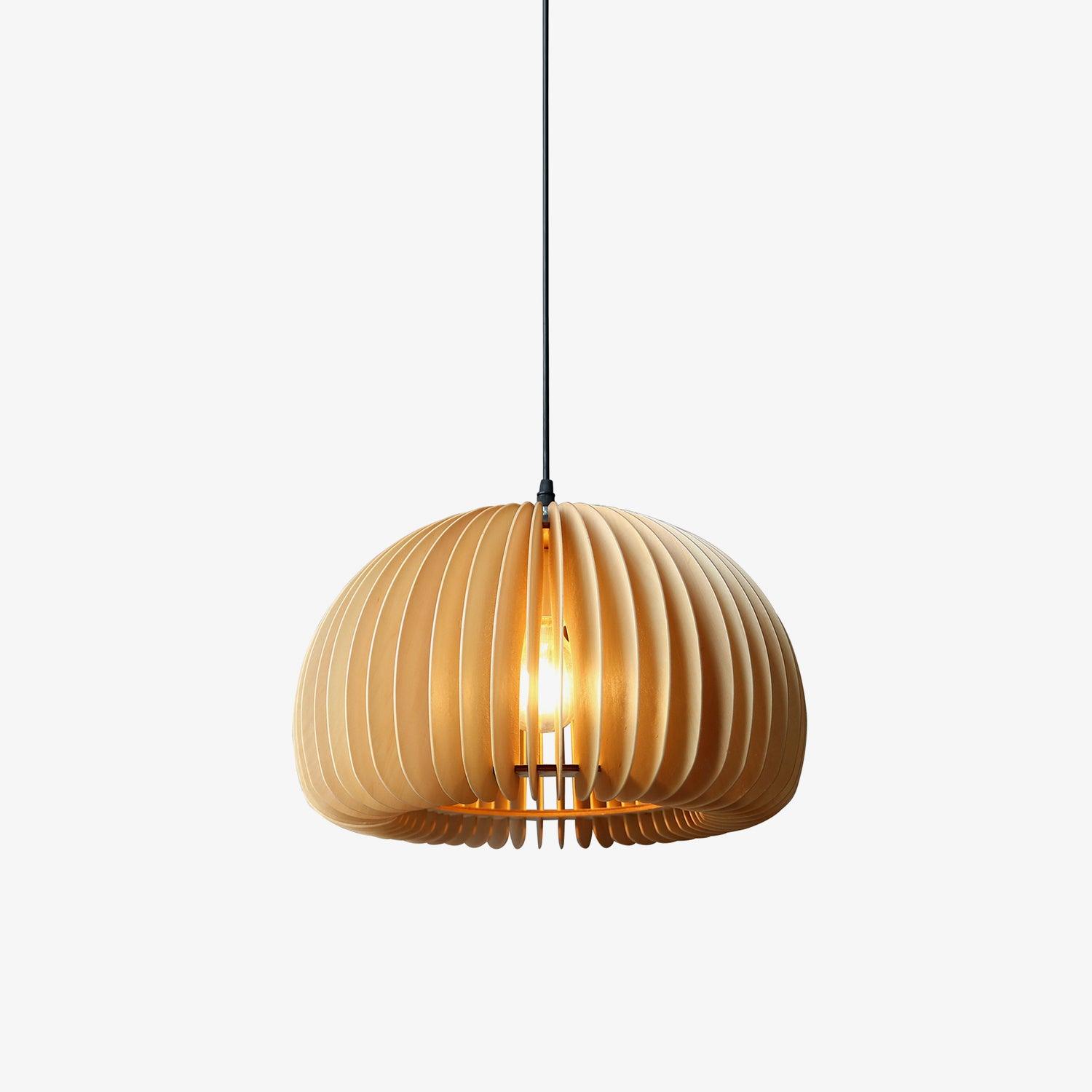 Modern Wooden Pumpkin Pendant Light Organic Nordic Style Ceiling Hanging Lamp