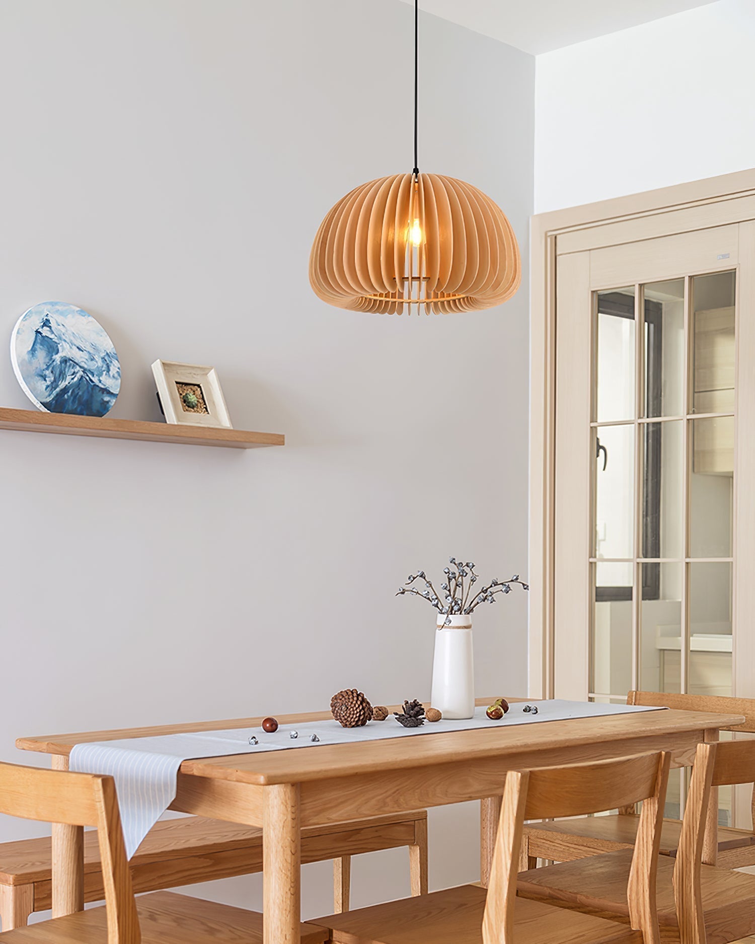 Modern Wooden Pumpkin Pendant Light Organic Nordic Style Ceiling Hanging Lamp