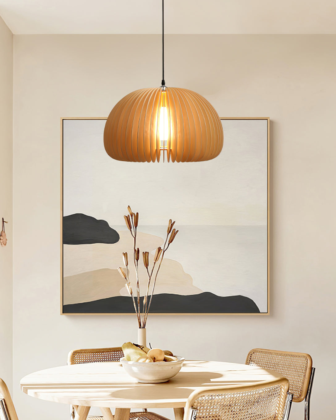 Modern Wooden Pumpkin Pendant Light Organic Nordic Style Ceiling Hanging Lamp