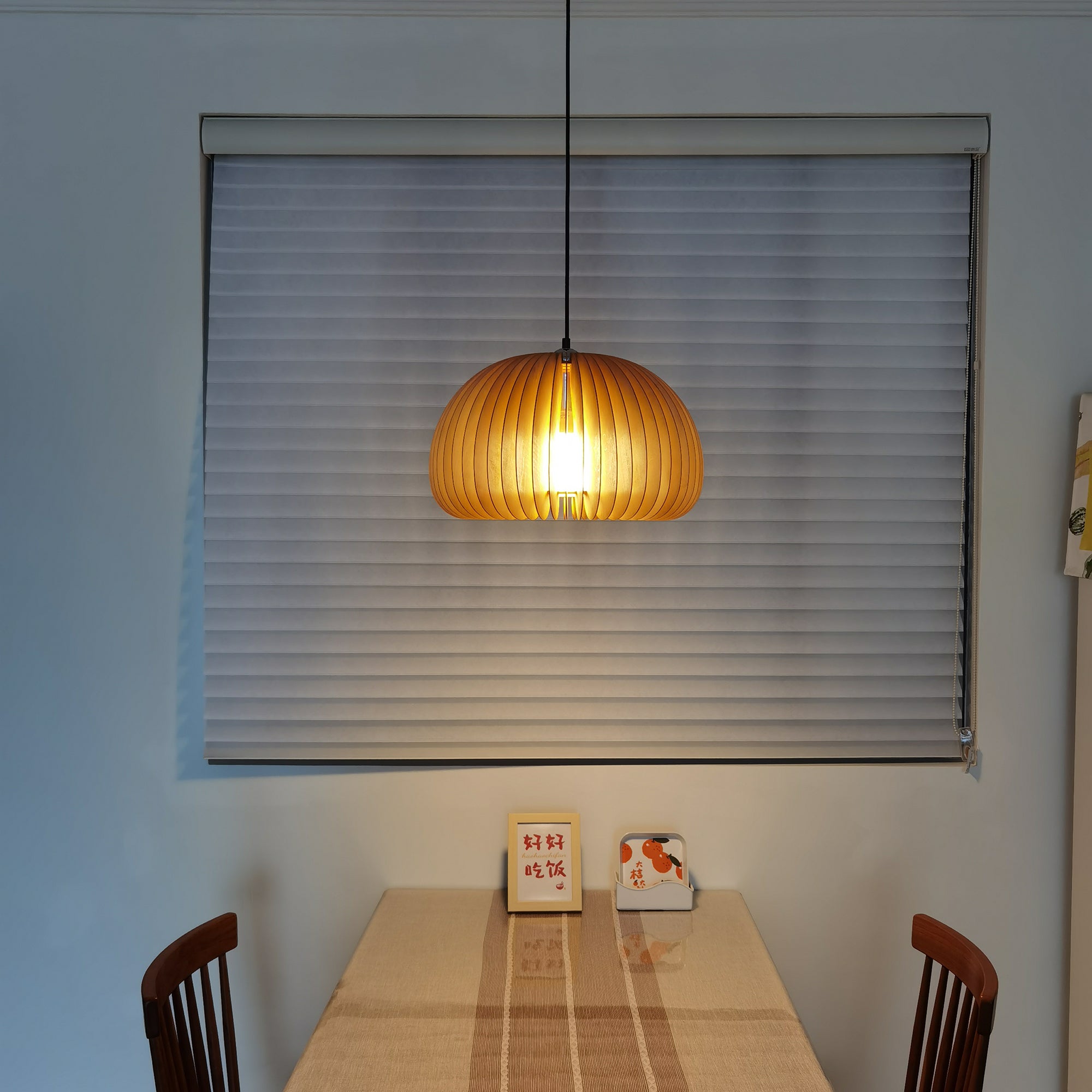Modern Wooden Pumpkin Pendant Light Organic Nordic Style Ceiling Hanging Lamp
