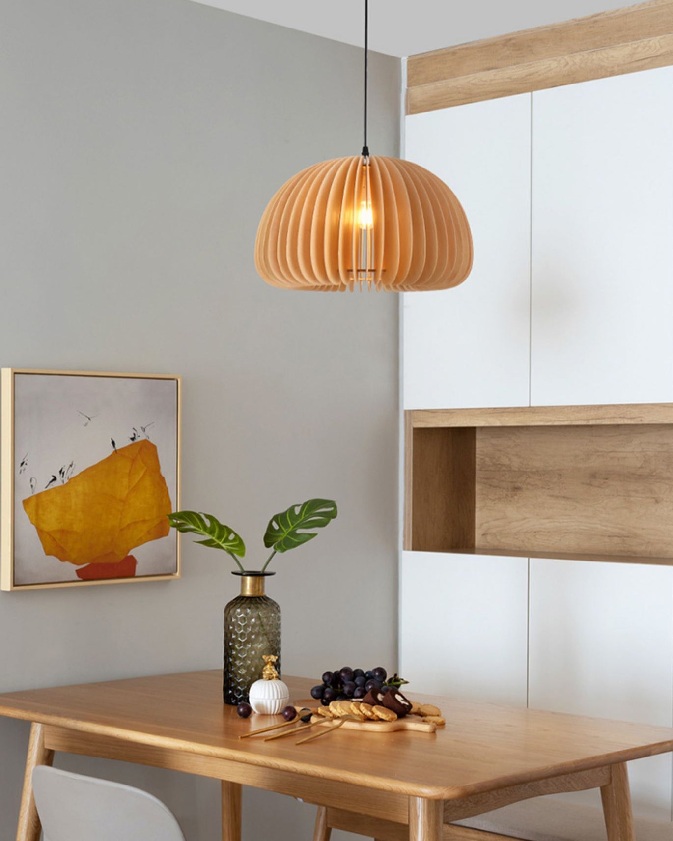 Modern Wooden Pumpkin Pendant Light Organic Nordic Style Ceiling Hanging Lamp