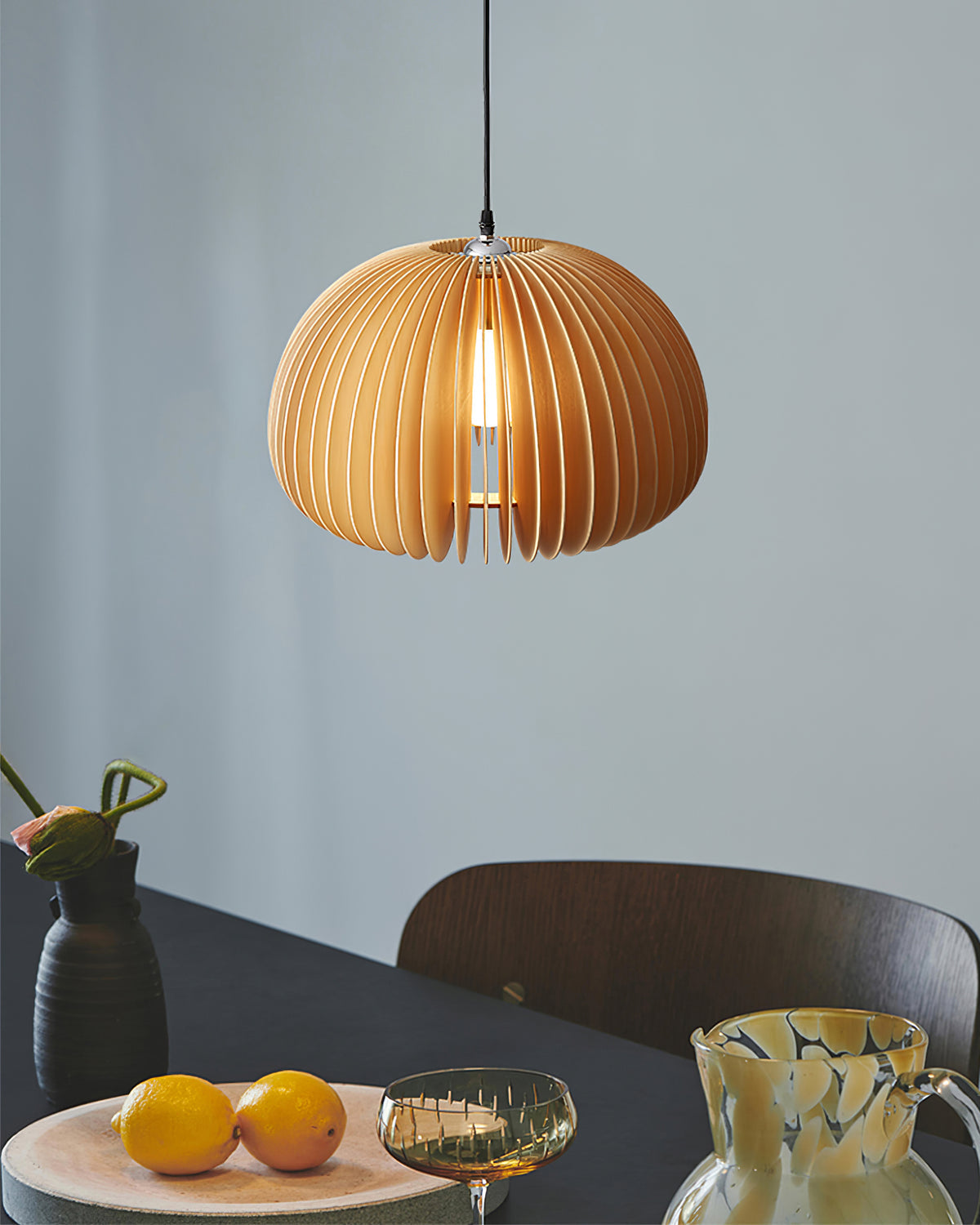 Modern Wooden Pumpkin Pendant Light Organic Nordic Style Ceiling Hanging Lamp