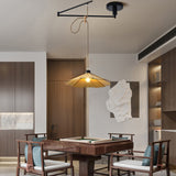 Modern Wooden Swing Arm Pendant Light Adjustable Umbrella Chandelier with 3 Color Dimming