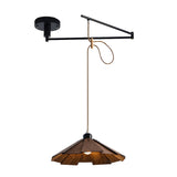 Modern Wooden Swing Arm Pendant Light Adjustable Umbrella Chandelier with 3 Color Dimming