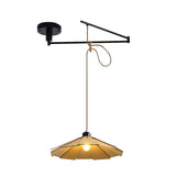 Modern Wooden Swing Arm Pendant Light Adjustable Umbrella Chandelier with 3 Color Dimming