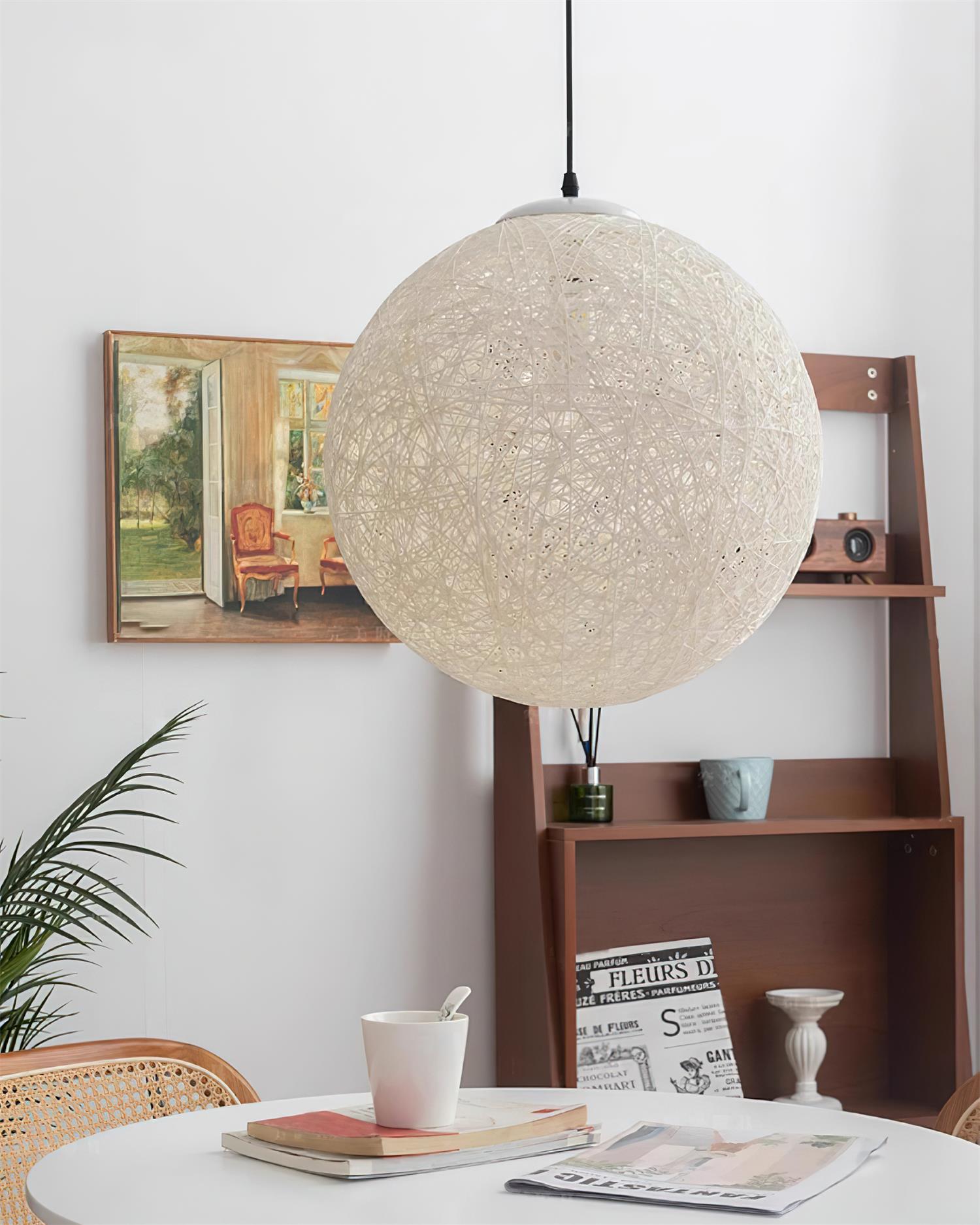 Modern Woven Hemp Rattan Sphere Pendant Light Organic Nest Style Ceiling Fixture