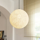 Modern Woven Hemp Rattan Sphere Pendant Light Organic Nest Style Ceiling Fixture