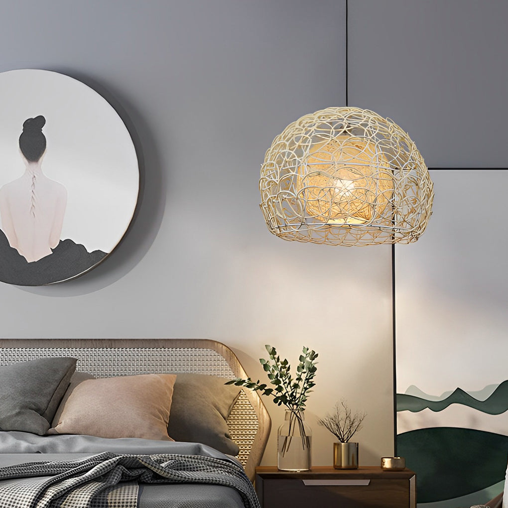 Modern Woven Rattan Globe Pendant Light Double Layer Round Ball Chandelier