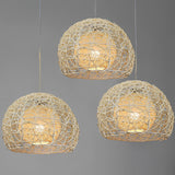 Modern Woven Rattan Globe Pendant Light Double Layer Round Ball Chandelier